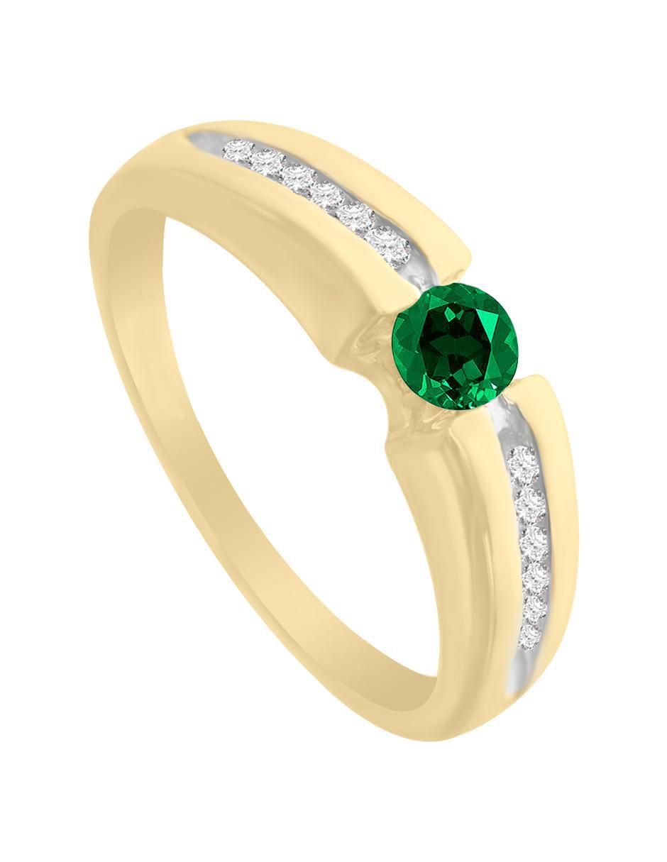 Anillo redondo Andromeda 14 k de oro amarillo esmeralda y diamante brillante 4