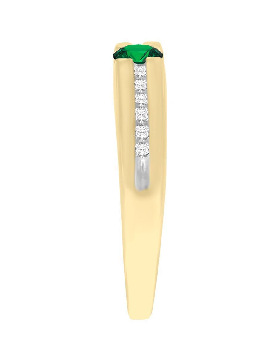 Anillo redondo Andromeda 14 k de oro amarillo esmeralda y diamante brillante 3