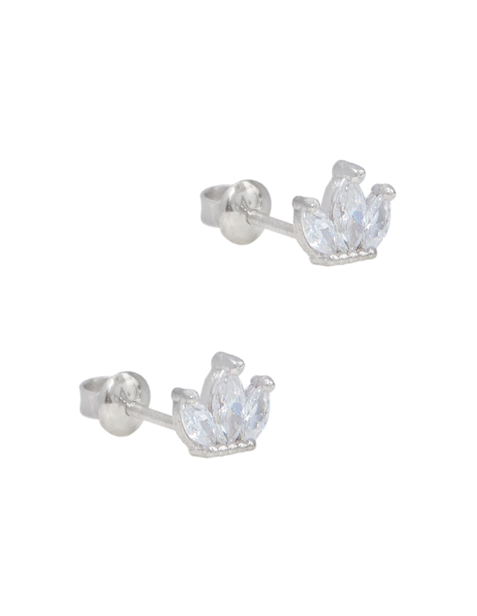 Broqueles de corona Roca de oro blanco con acabado brillante zirconia
