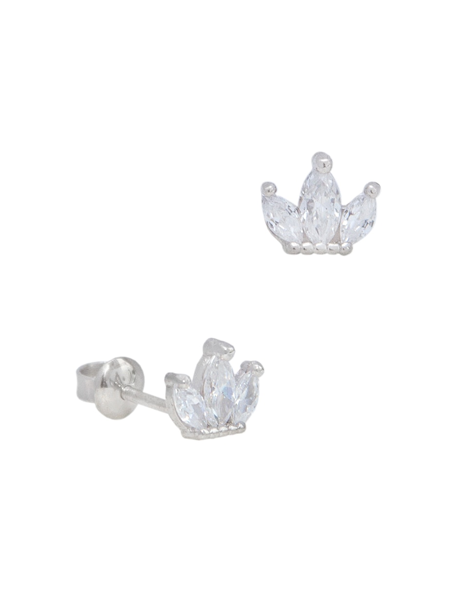 Broqueles de corona de oro blanco con acabado brillante zirconia Broqueles de corona de oro blanco con acabado brillante zirconia