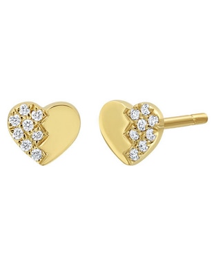 Broqueles de corazón de oro con acabado pavé diamante 1