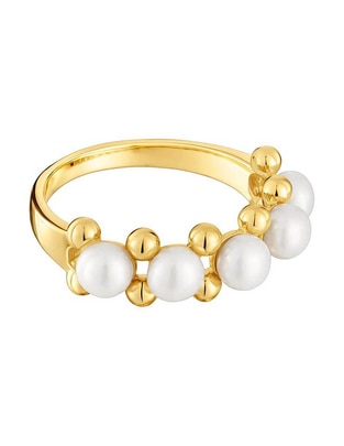 Anillo redondo Gloss de plata P 925 perla con acabado baño de oro