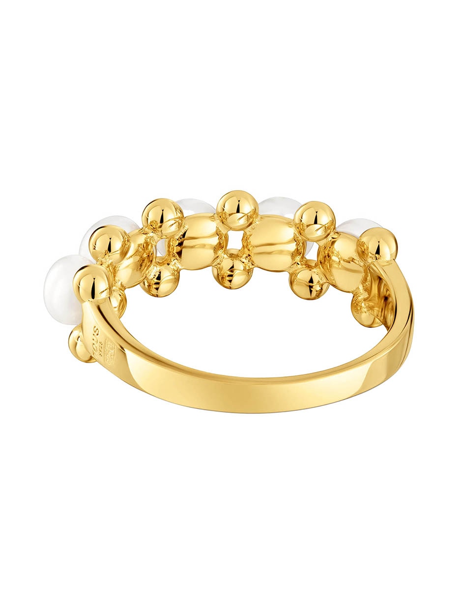 Anillo redondo Gloss de plata P 925 perla con acabado baño de oro