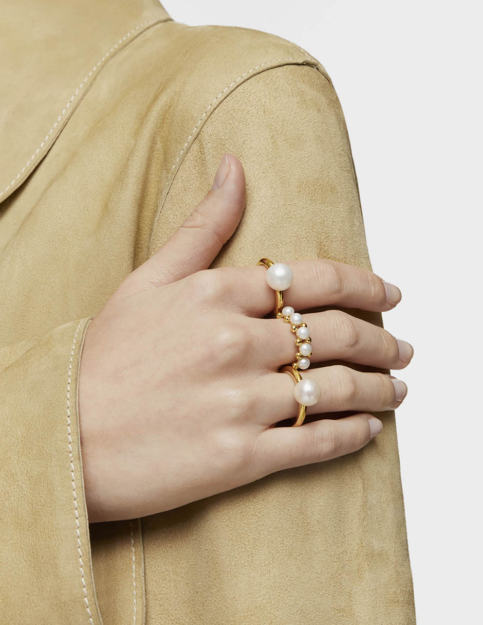 Anillo redondo Gloss de plata P 925 perla con acabado baño de oro