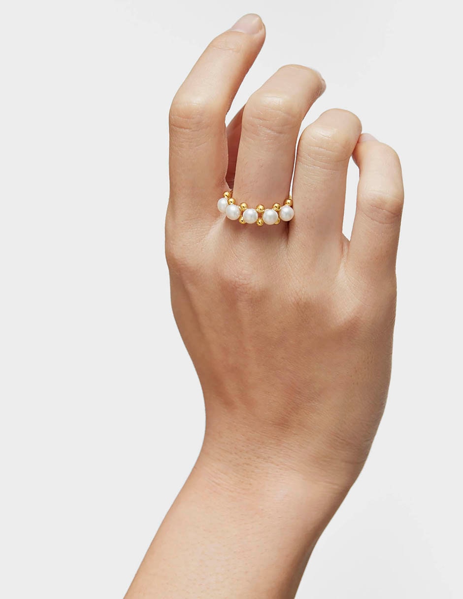 Anillo redondo Gloss de plata P 925 perla con acabado baño de oro 6