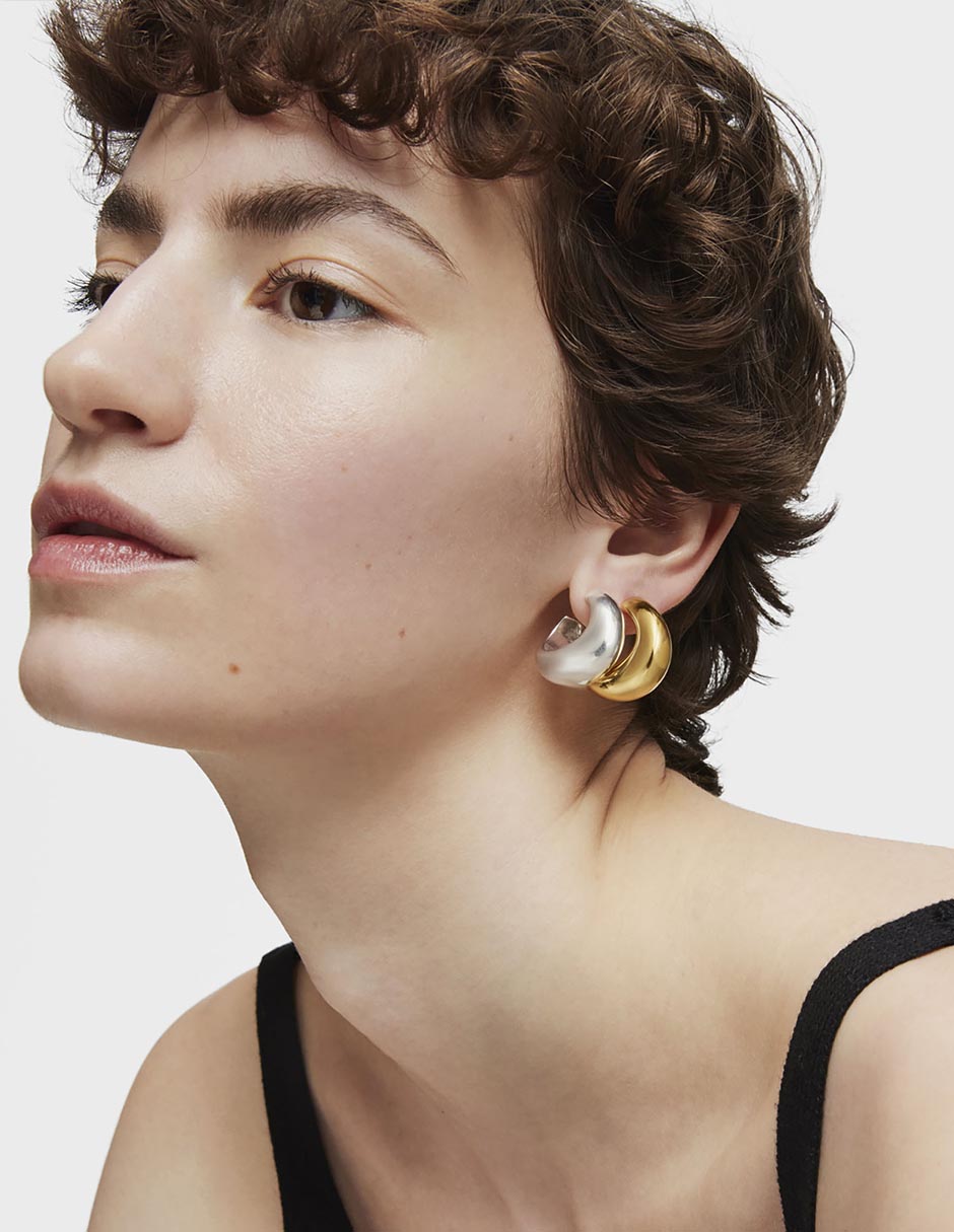 Aretes de aro de plata P 925 con acabado brillante