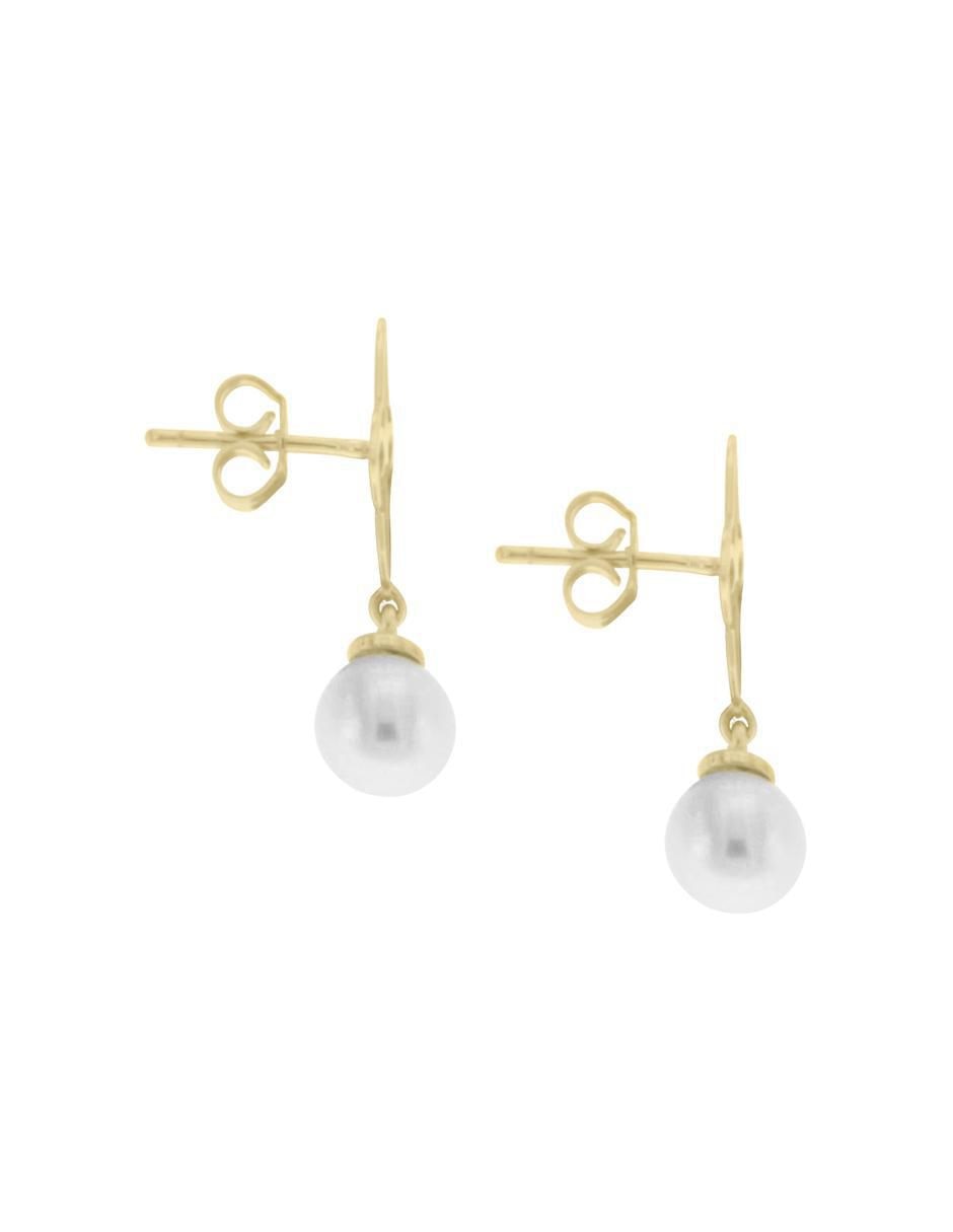 Aretes redondos de oro amarillo con acabado brillante perla 3