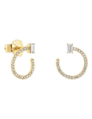 Aretes de aro de oro amarillo con acabado pavé diamante 1