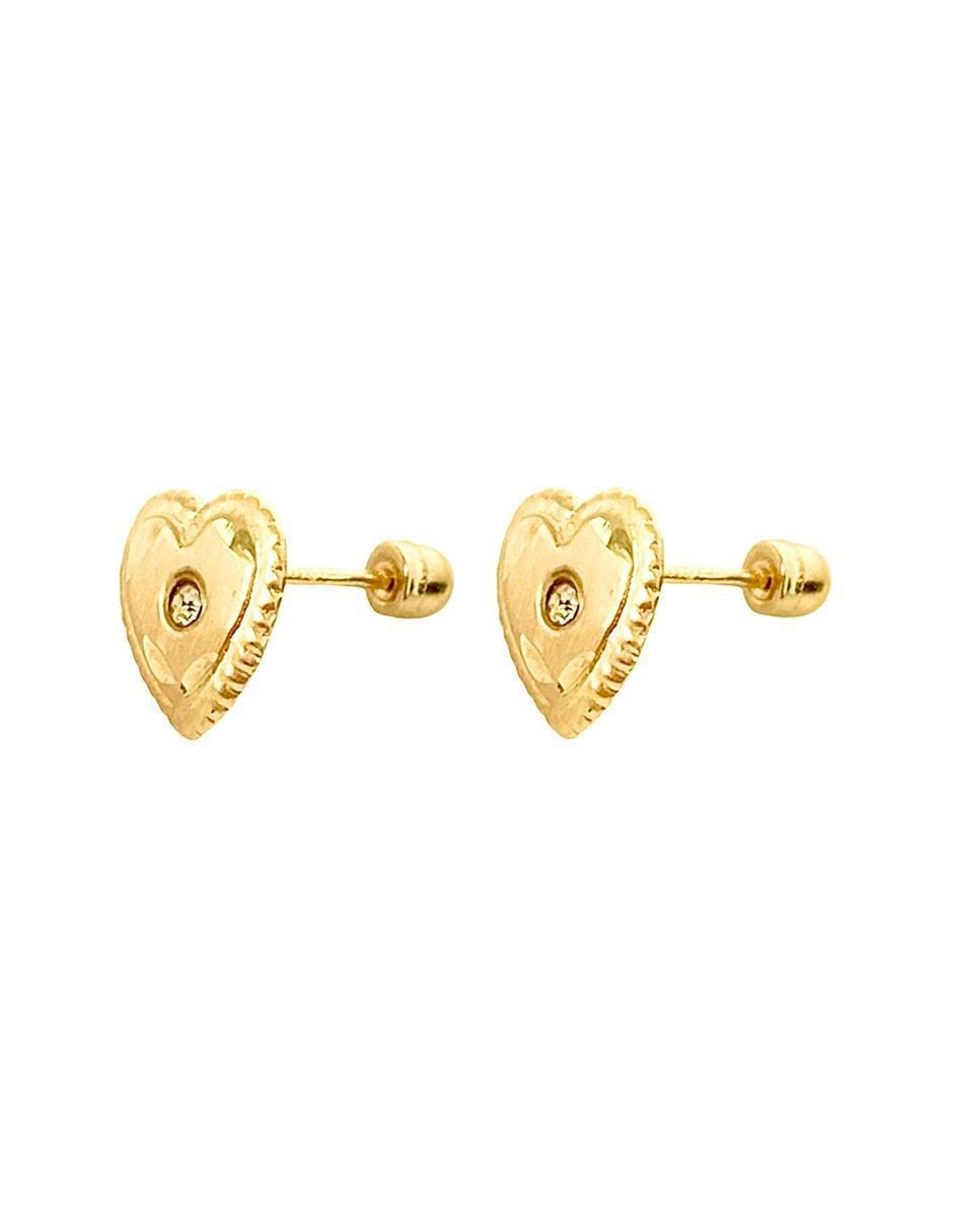 Broqueles de corazón de oro con acabado pavé 2