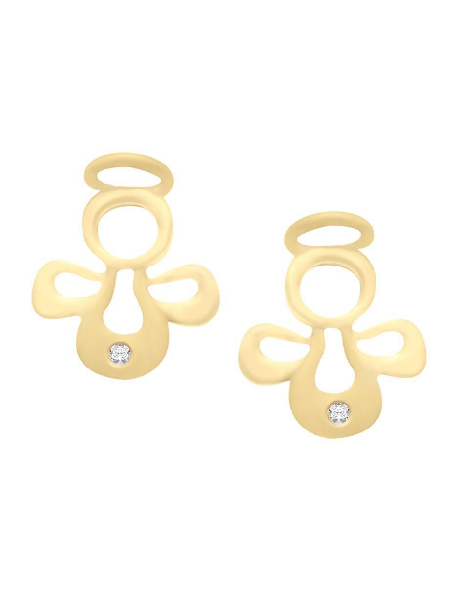 Aretes de ángel de oro amarillo con acabado mate diamante