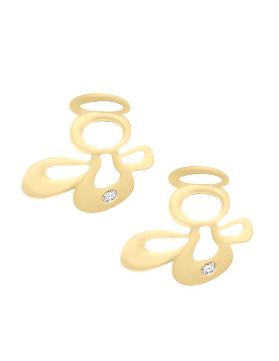 Aretes de ángel de oro amarillo con acabado mate diamante 3