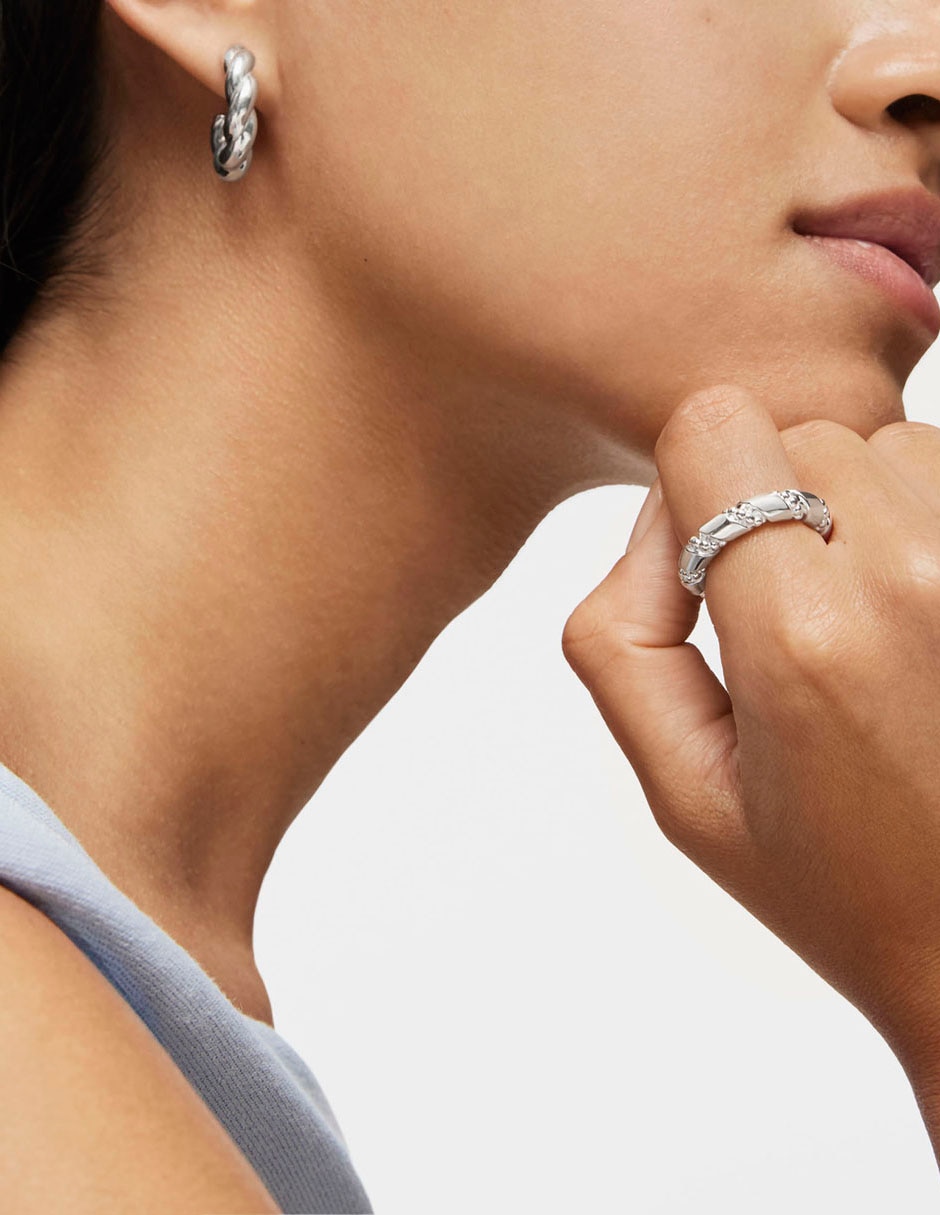 Anillo redondo Twisted de plata brillante 3