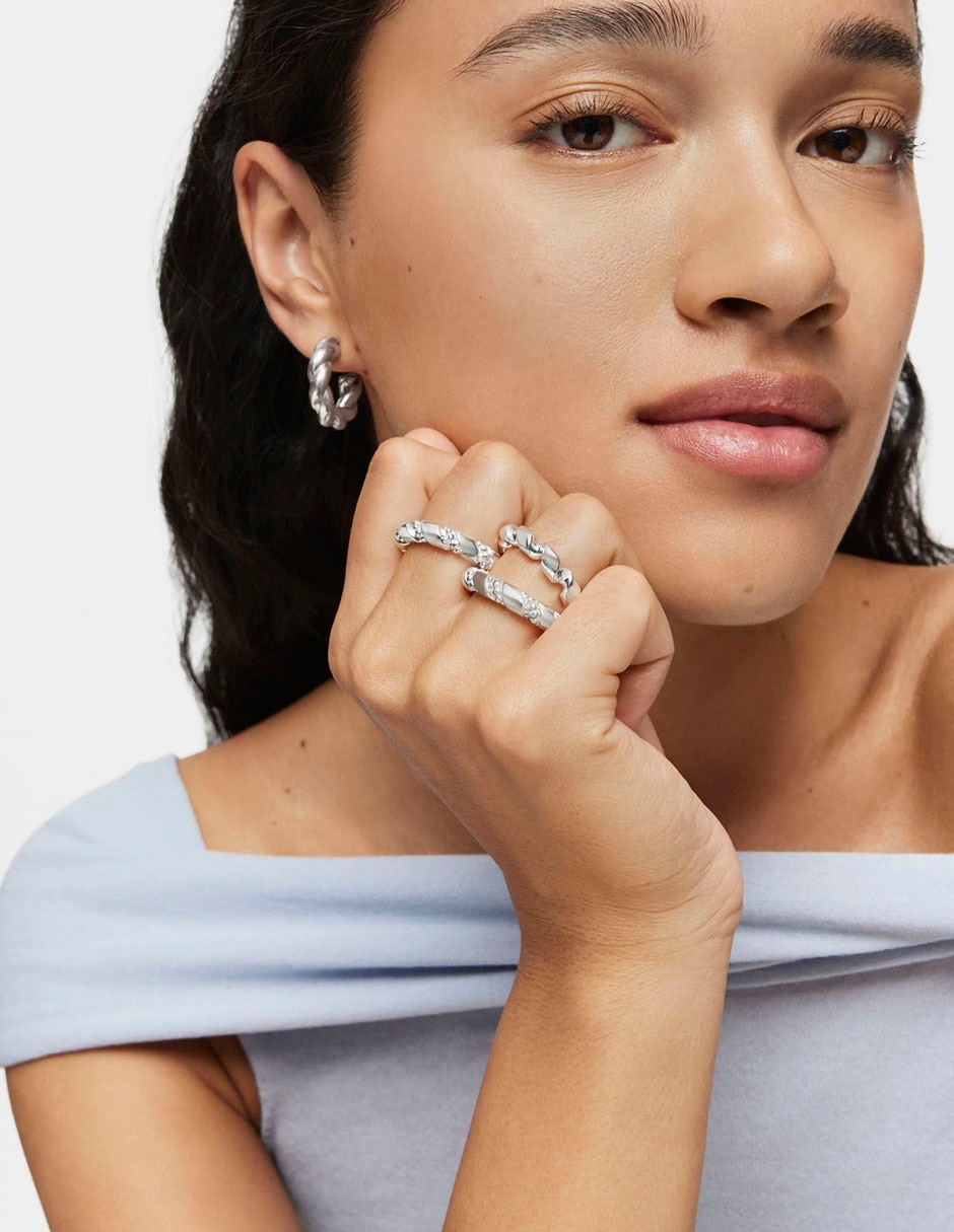 Anillo redondo Twisted de plata brillante 4