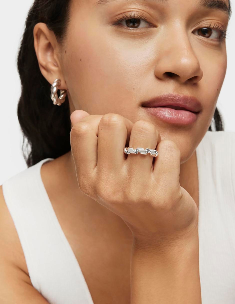Anillo Twisted de plata brillante 3