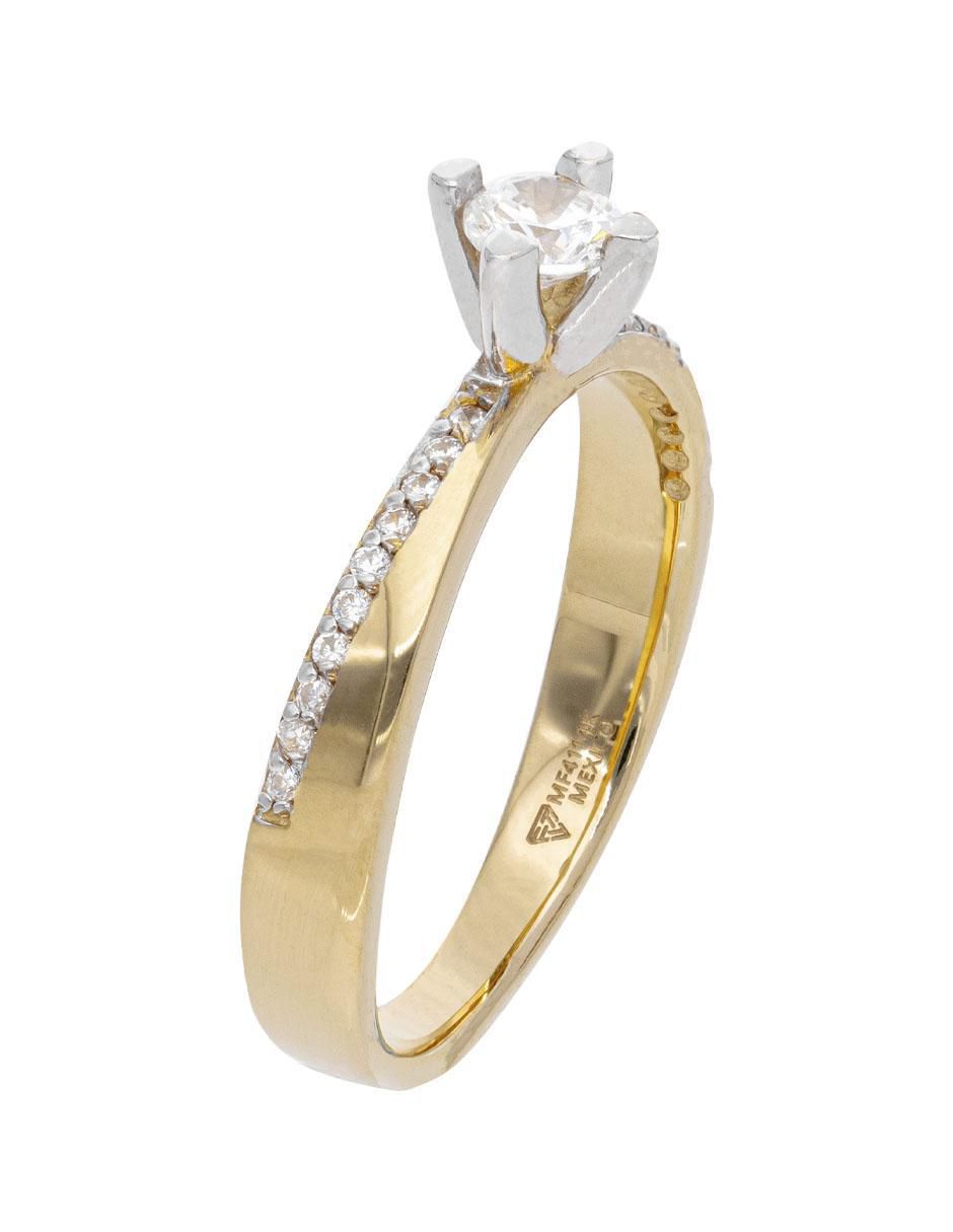 Anillo redondo 14 k de oro blanco zirconia brillante 3
