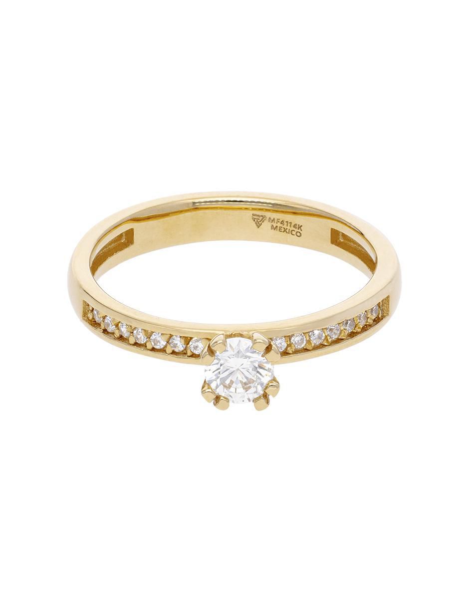 Anillo redondo 14 k de oro amarillo zirconia brillante Anillo redondo 14 k de oro amarillo zirconia brillante