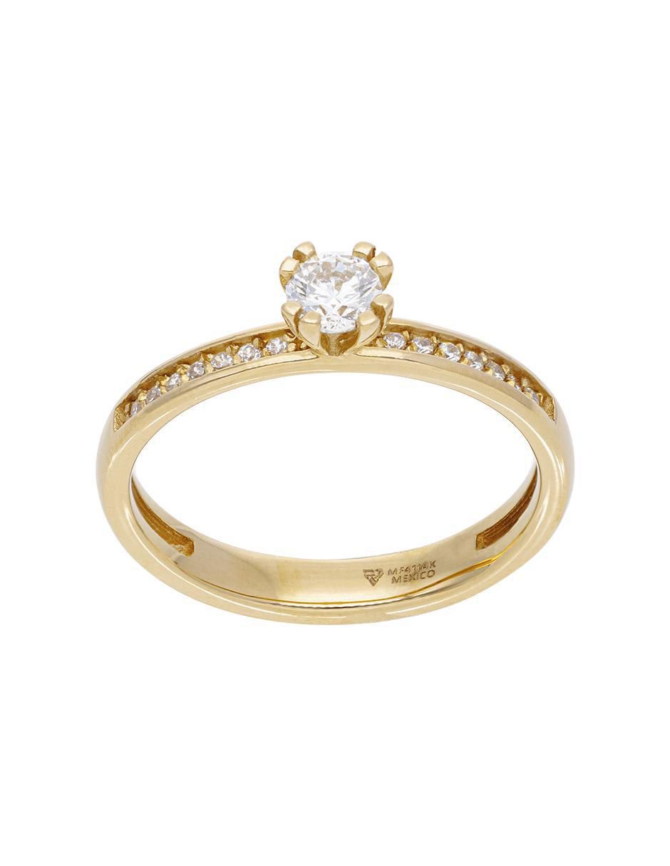 Anillo redondo 14 k de oro amarillo zirconia brillante 2