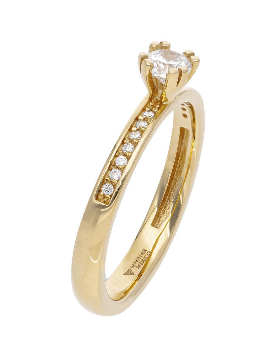 Anillo redondo 14 k de oro amarillo zirconia brillante 3