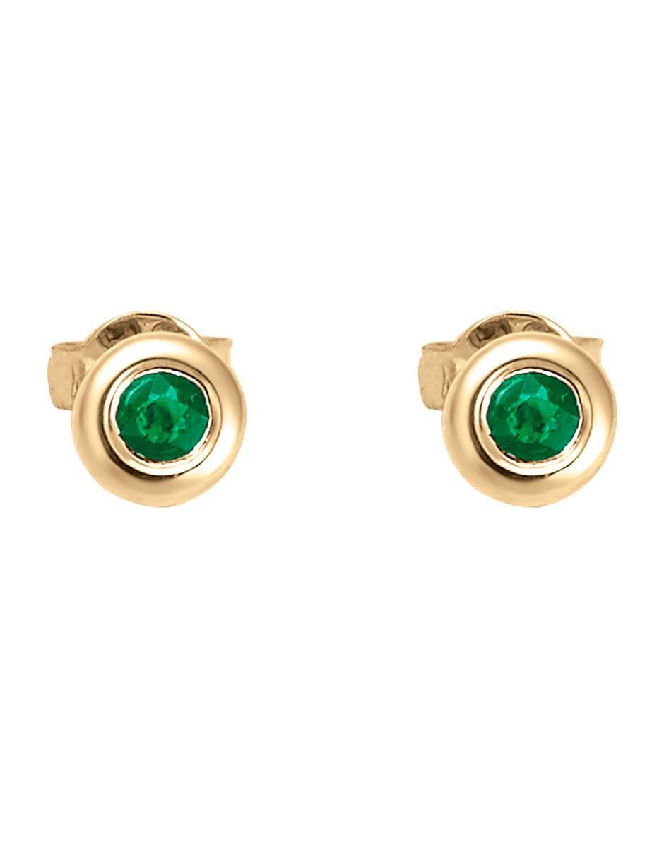 Broqueles circulares de oro amarillo con acabado brillante esmeralda Broqueles circulares de oro amarillo con acabado brillante esmeralda