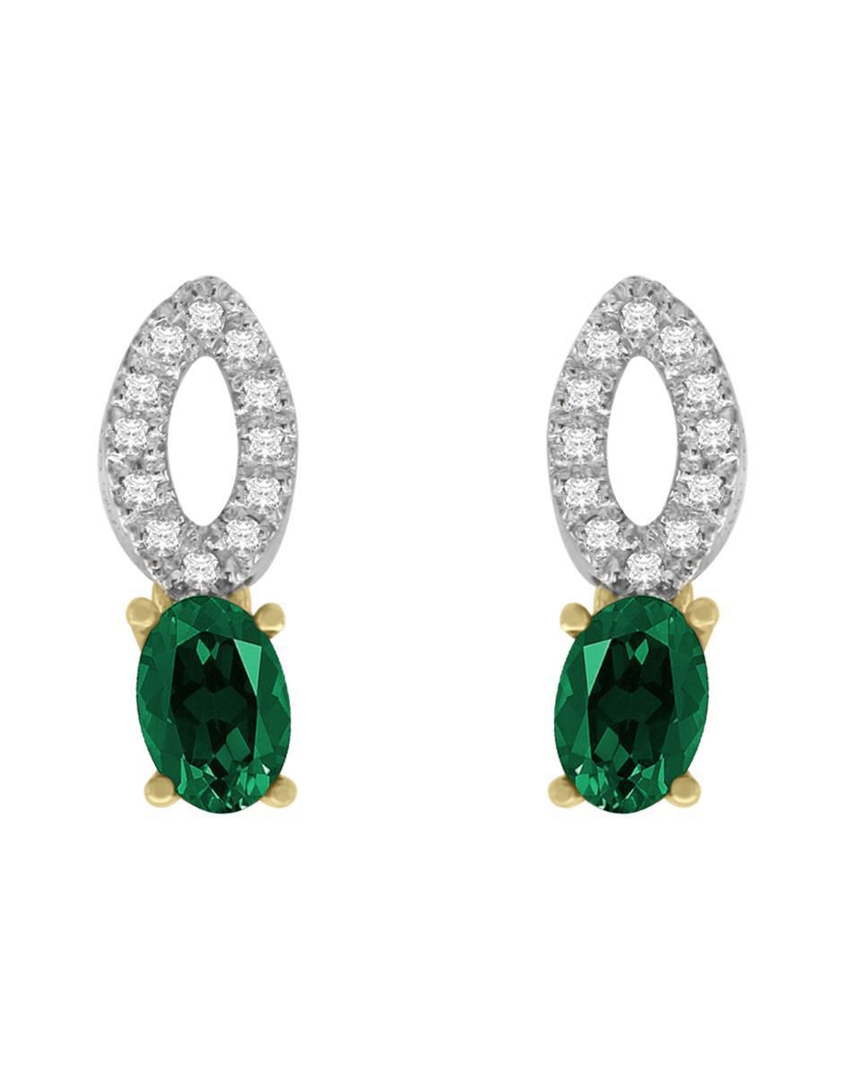 Aretes ovalados de oro con acabado pavé esmeralda y diamante Aretes ovalados de oro con acabado pavé esmeralda y diamante