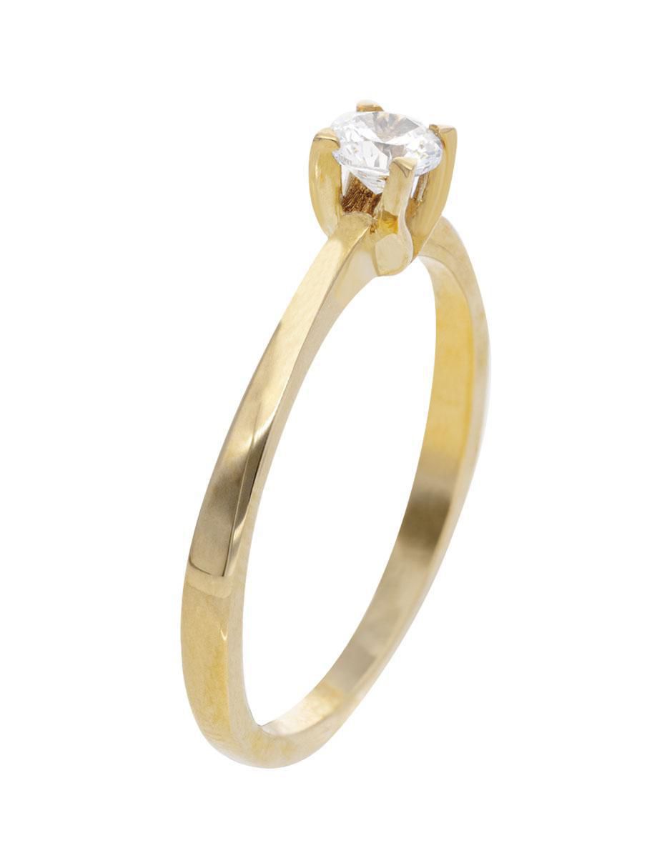 Anillo redondo 14 k de oro amarillo zirconia brillante 2