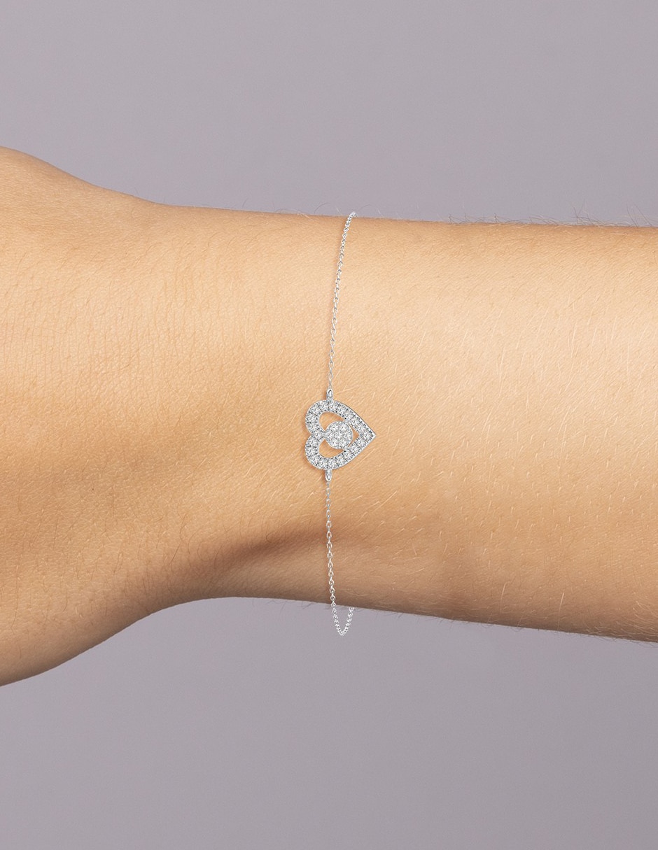 Pulsera de oro blanco con diamante 14 k Smart con acabado brillante Pulsera de oro blanco con diamante 14 k Smart con acabado brillante