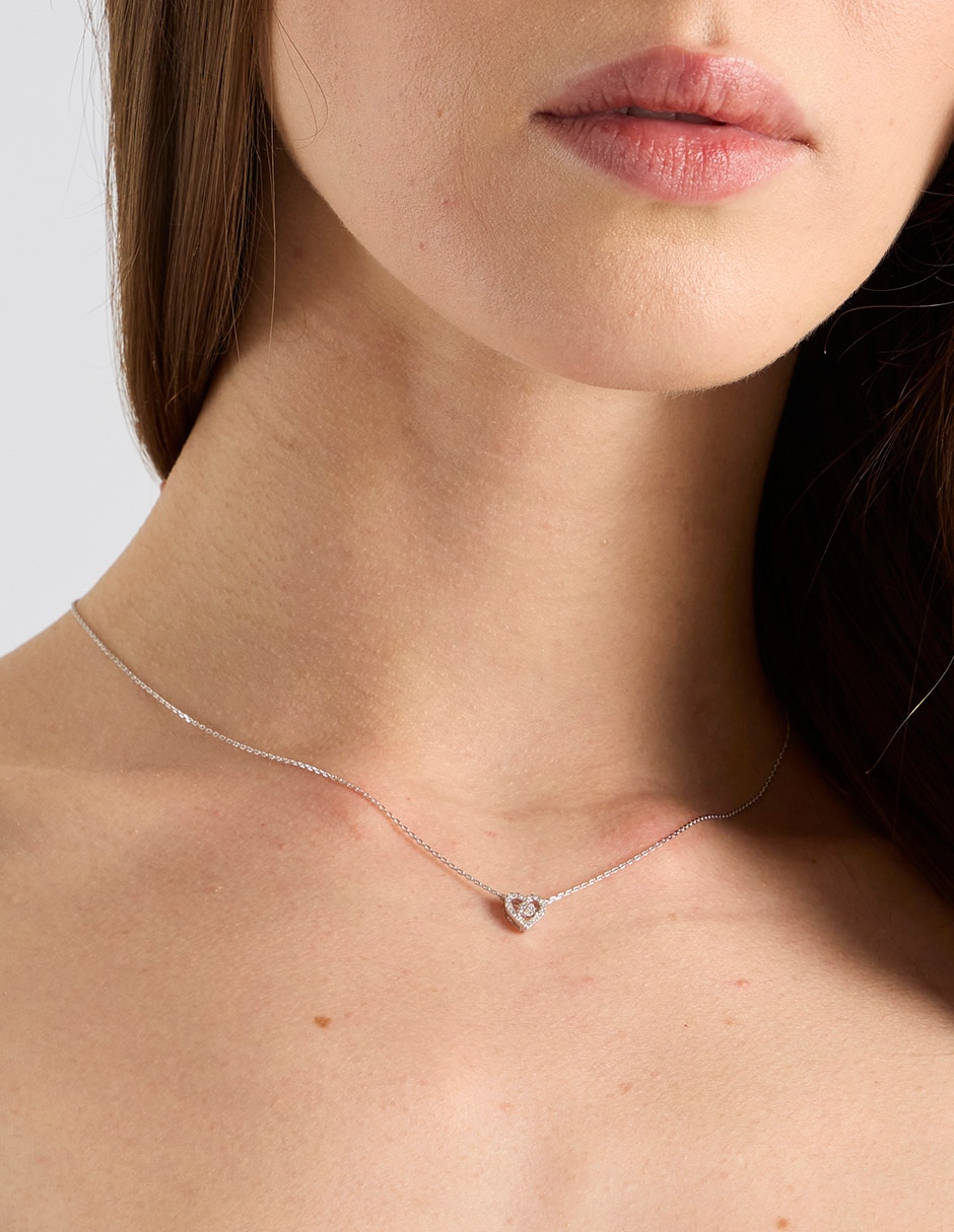 Colgante y dije de corazón de oro blanco 14 K