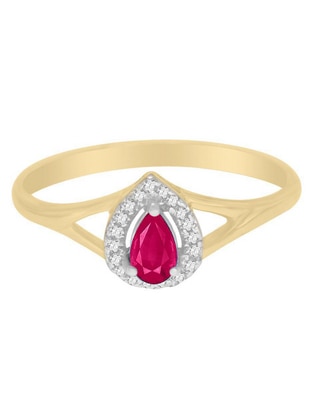 Anillo redondo Cristina 14 k de oro amarillo rubí y diamante brillante Anillo redondo Cristina 14 k de oro amarillo rubí y diamante brillante