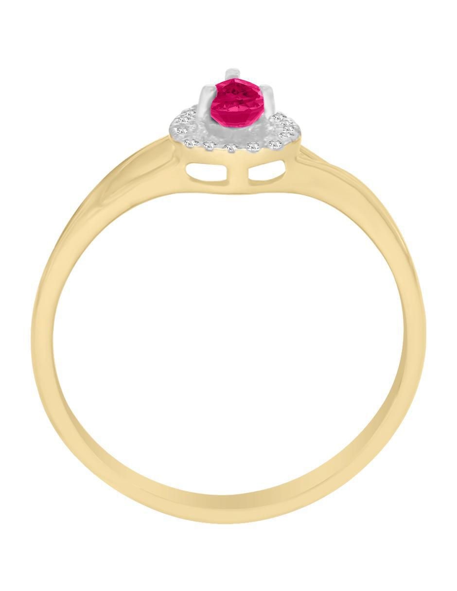 Anillo redondo Cristina 14 k de oro amarillo rubí y diamante brillante 4