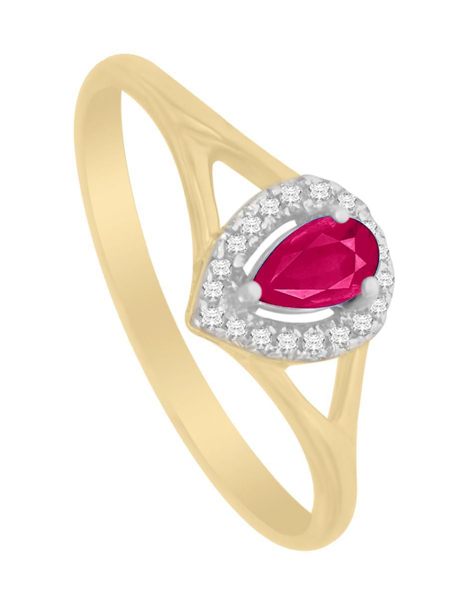 Anillo redondo Cristina 14 k de oro amarillo rubí y diamante brillante 3