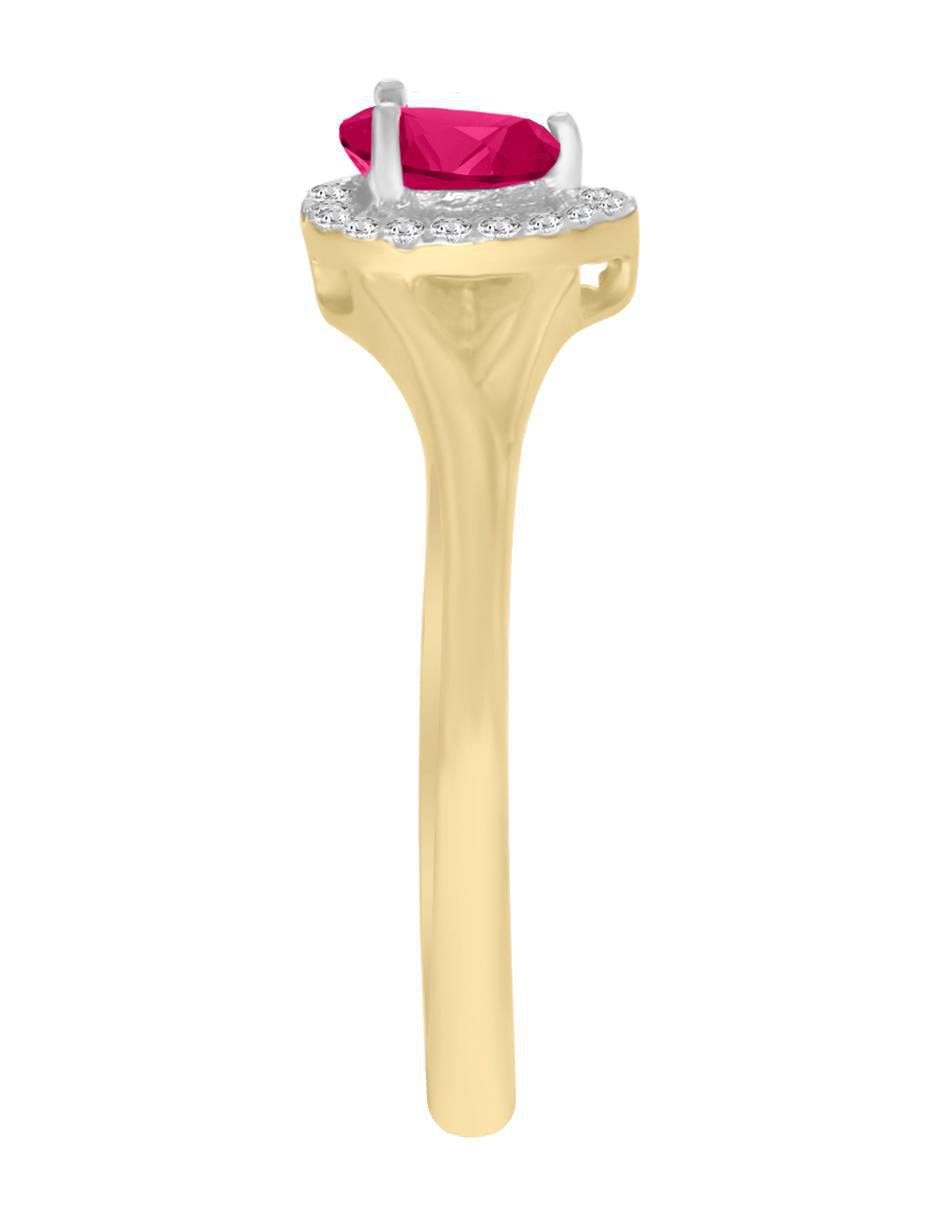Anillo redondo Cristina 14 k de oro amarillo rubí y diamante brillante 2