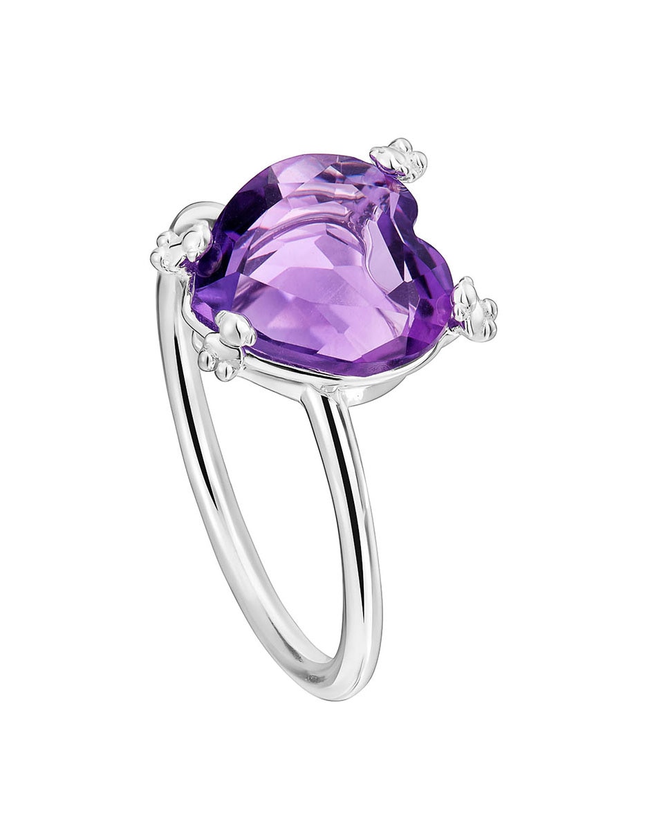 Anillo con gema de corazón P 925 de plata amatista brillante 5