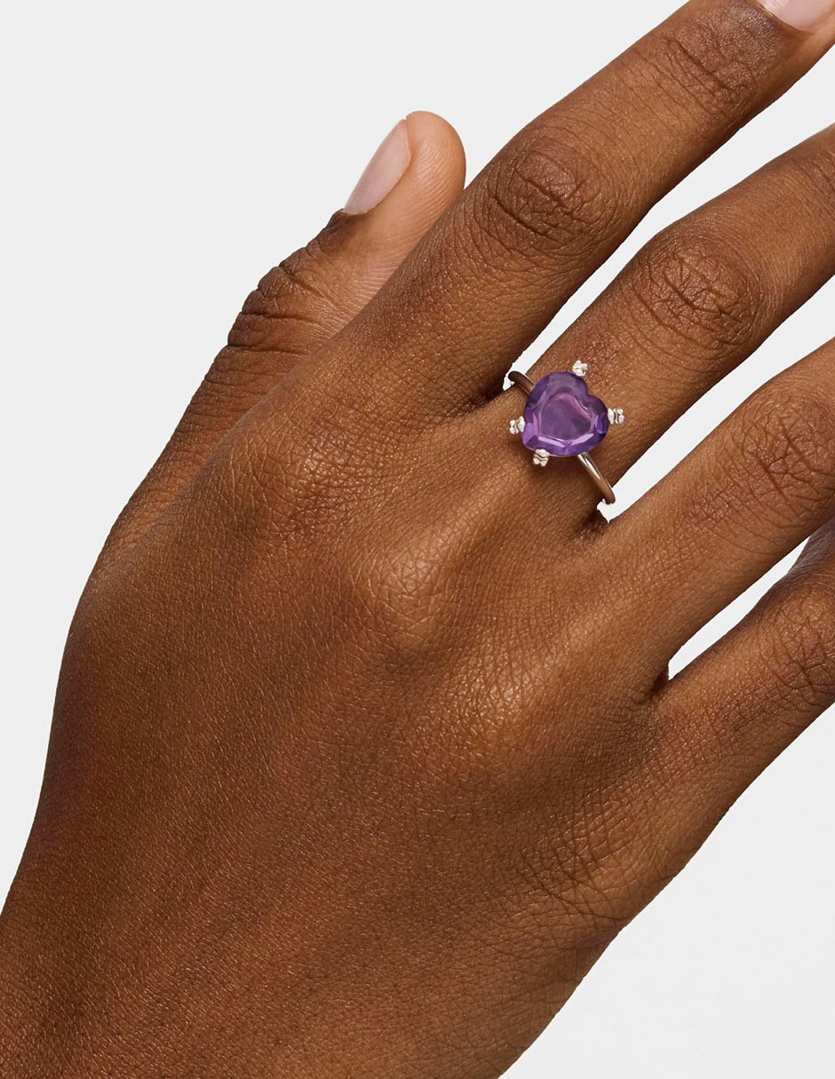 Anillo con gema de corazón P 925 de plata amatista brillante 6
