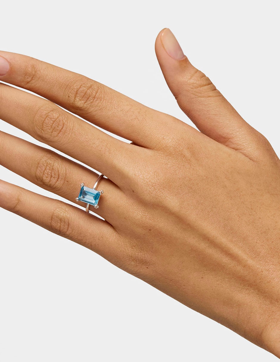 Anillo rectangular Tous Color Pills de plata topacio brillante
