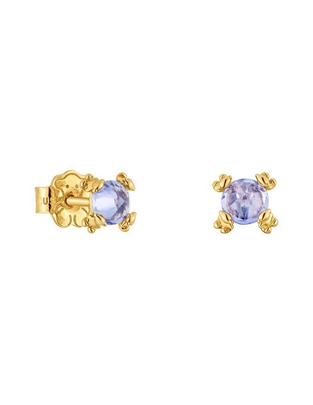 Aretes de oso Tous de oro con acabado brillante tanzanita