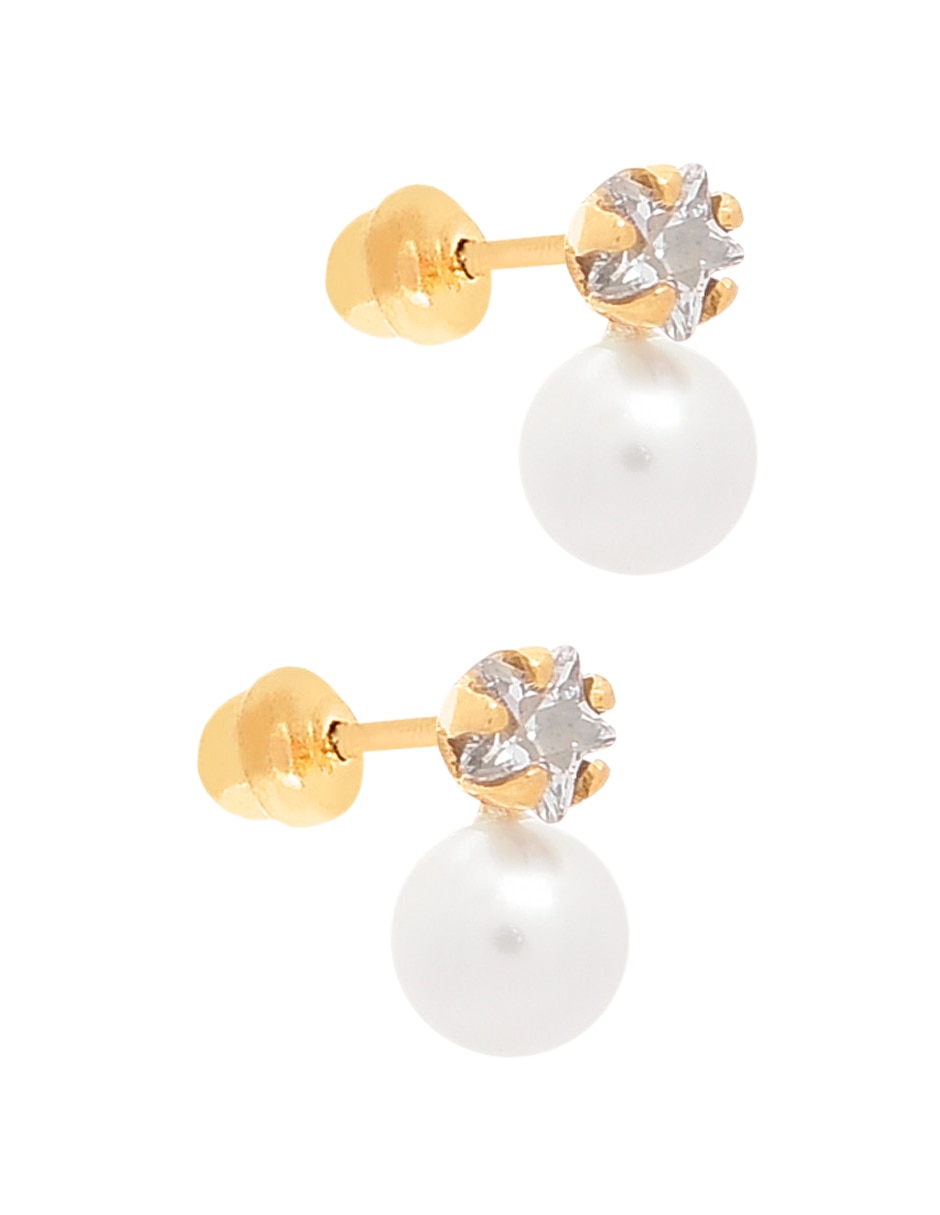 Broqueles de estrella de oro amarillo con acabado liso zirconia 3