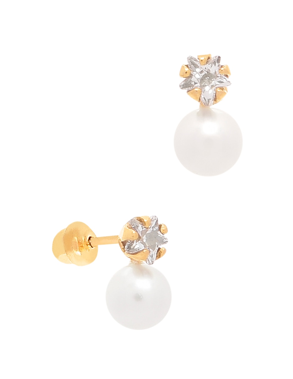 Broqueles de estrella Roca de oro amarillo con acabado liso zirconia