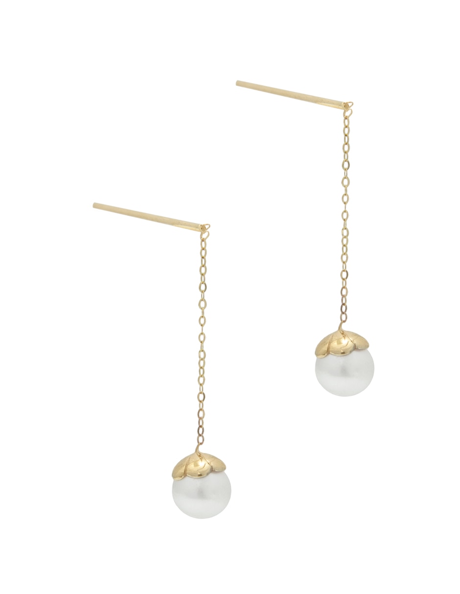 Aretes redondos Roca de oro amarillo con acabado brillante perla