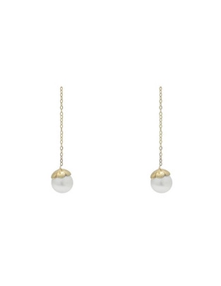 Aretes redondos Roca de oro amarillo con acabado brillante perla