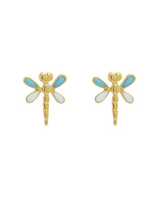 Broqueles de libélula de oro amarillo con acabado esmaltado 1