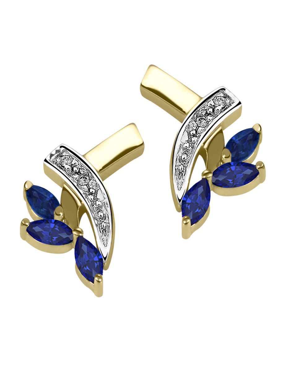 Aretes de oro amarillo con acabado brillante zafiro y diamante Aretes de oro amarillo con acabado brillante zafiro y diamante