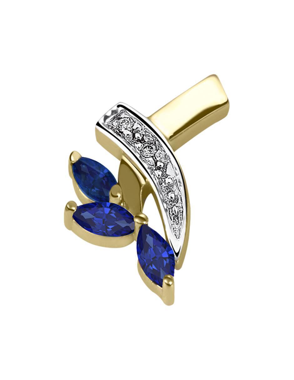Aretes de oro amarillo con acabado brillante zafiro y diamante 2