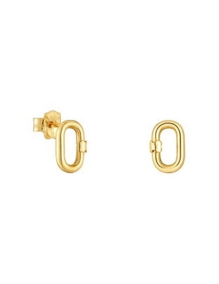 Aretes ovalados de oro con acabado brillante