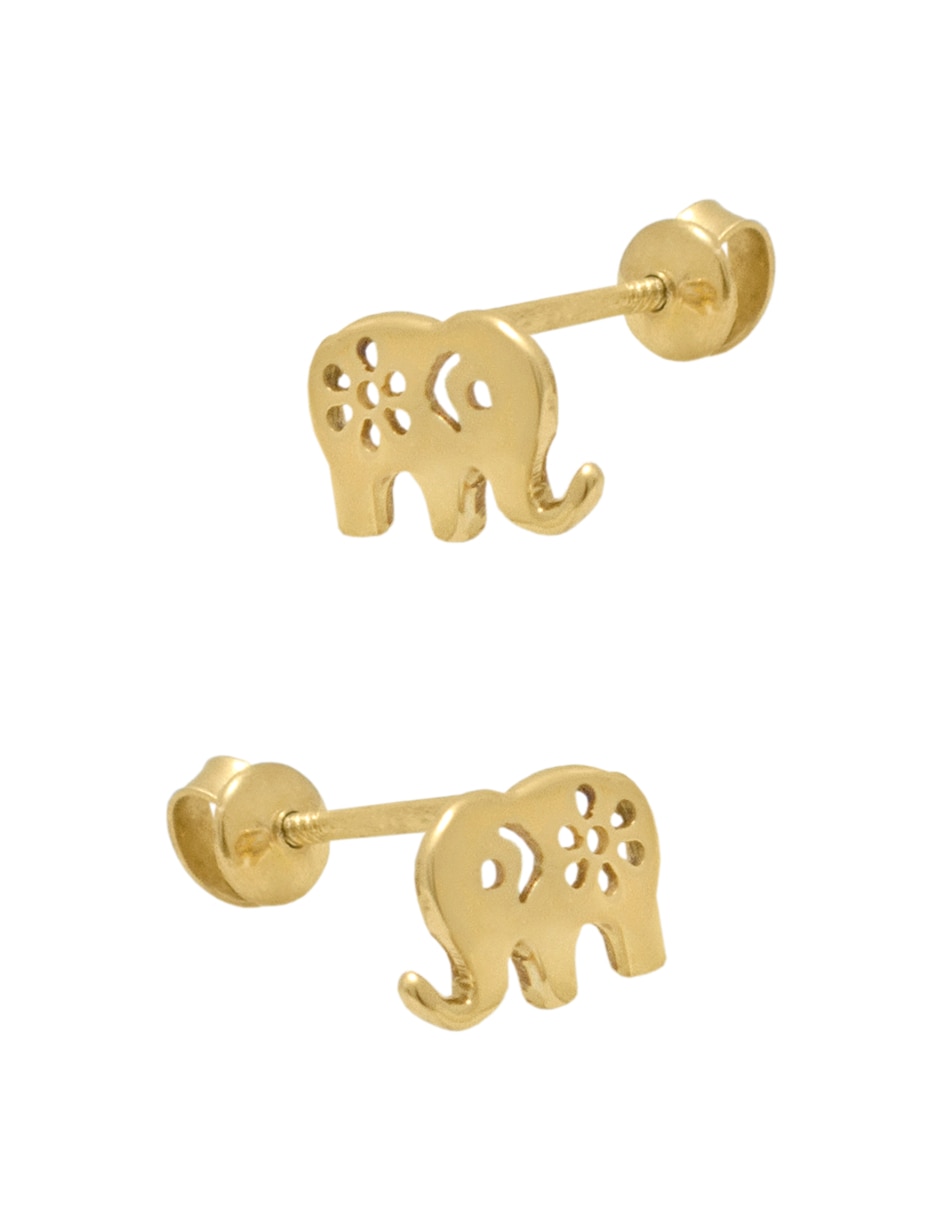 Broqueles de elefante Roca de oro amarillo con acabado brillante