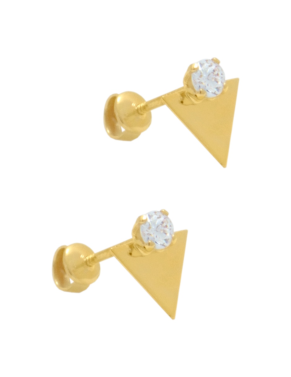 Broqueles triangulares Roca de oro amarillo con acabado brillante zirconia