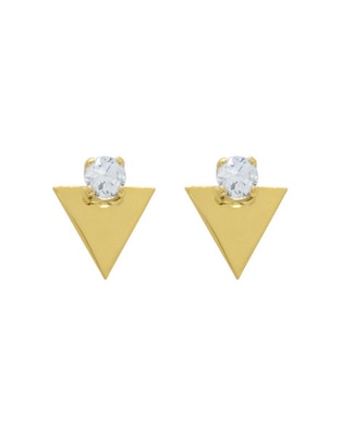 Broqueles triangulares Roca de oro amarillo con acabado brillante zirconia