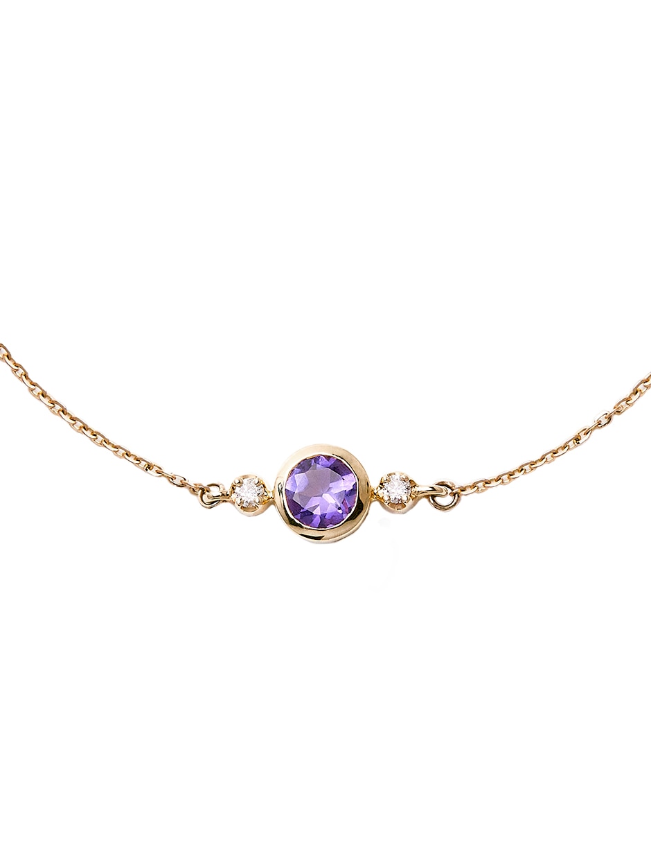 Pulsera de oro con amatista y diamante 14 k Ziva Bracelet con acabado pulido