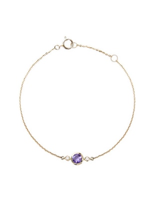 Pulsera de oro con amatista y diamante 14 k Ziva Bracelet con acabado pulido 1