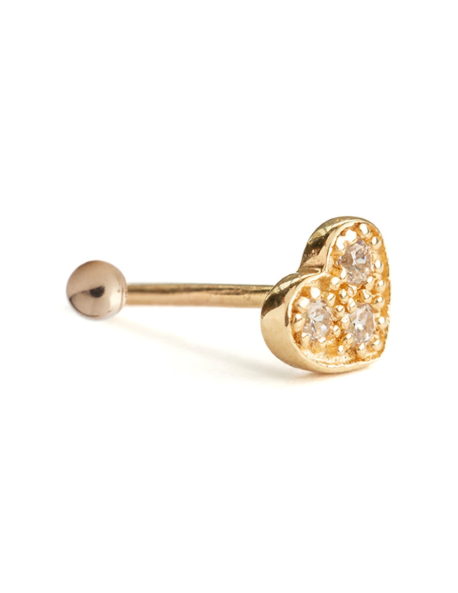 Piercing de corazón de oro con acabado pulido zirconia