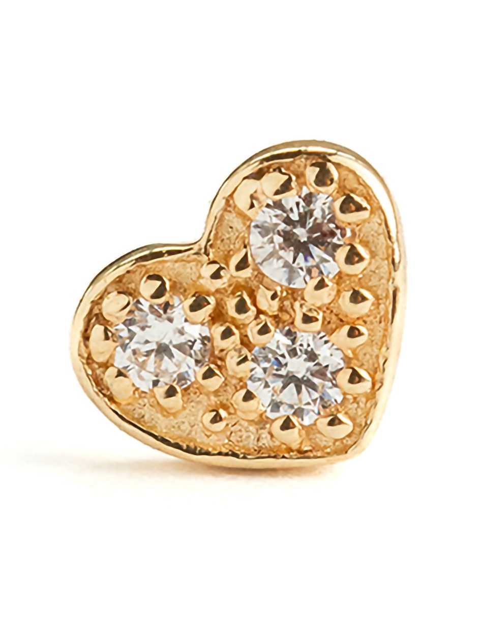 Piercing de corazón de oro con acabado pulido zirconia 1